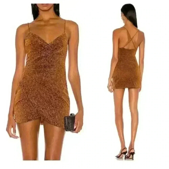 NWT Superdown Revolve Delanie Rushed Mini Rust Metallic Party Dress Size Small - Picture 1 of 9